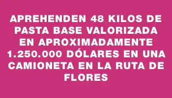 Aprehenden 48 kilos de pasta base valorizada en aproximadamente 1.250.000 dólares en una camioneta en la ruta de Flores