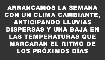 Arrancamos la semana con un clima cambiante, anticipando lluvias dispersas y una baja en las temperaturas que marcarán el ritmo de los próximos días