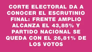 Corte Electoral da a conocer el escrutinio final: Frente Amplio alcanza el 43,85% y Partido Nacional se queda con el 26,81% de los votos