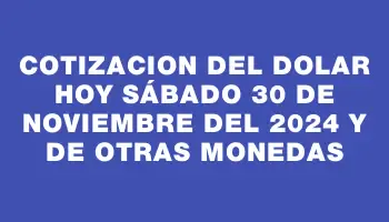 Cotizacion del dolar hoy Sábado 30 de noviembre del 2024 y de otras monedas