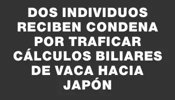 Dos individuos reciben condena por traficar cálculos biliares de vaca hacia Japón