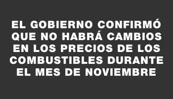 El gobierno confirmó que no habrá cambios en los precios de los combustibles durante el mes de noviembre