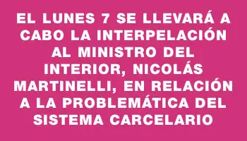 El lunes 7 se llevará a cabo la interpelación al ministro del Interior, Nicolás Martinelli, en relación a la problemática del sistema carcelario