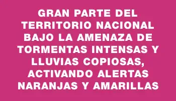 Gran parte del territorio nacional bajo la amenaza de tormentas intensas y lluvias copiosas, activando alertas naranjas y amarillas