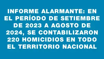 Informe alarmante: en el período de setiembre de 2023 a agosto de 2024, se contabilizaron 220 homicidios en todo el territorio nacional