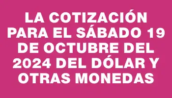 La cotización para el Sábado 19 de octubre del 2024 del dólar y otras monedas