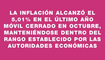 La inflación alcanzó el 5,01% en el último año móvil cerrado en octubre, manteniéndose dentro del rango establecido por las autoridades económicas