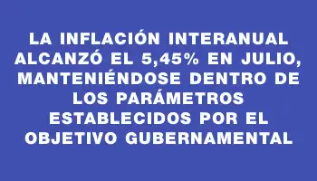 La inflación interanual alcanzó el 5,45% en julio, manteniéndose dentro de los parámetros establecidos por el objetivo gubernamental