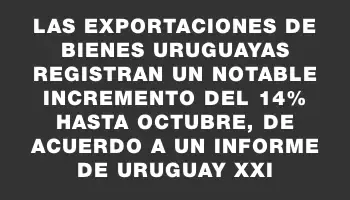 Las exportaciones de bienes uruguayas registran un notable incremento del 14% hasta octubre, de acuerdo a un informe de Uruguay Xxi