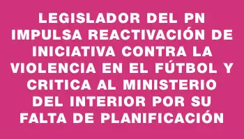 Legislador del Pn impulsa reactivación de iniciativa contra la violencia en el fútbol y critica al Ministerio del Interior por su falta de planificación