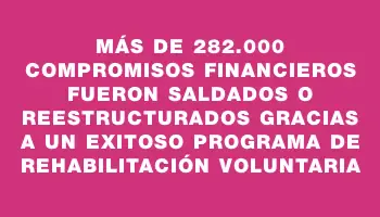 Más de 282.000 compromisos financieros fueron saldados o reestructurados gracias a un exitoso programa de rehabilitación voluntaria