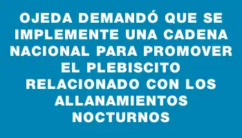 Ojeda demandó que se implemente una cadena nacional para promover el plebiscito relacionado con los allanamientos nocturnos