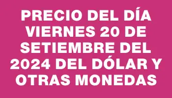 Precio del día Viernes 20 de setiembre del 2024 del dólar y otras monedas