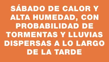 Sábado de calor y alta humedad, con probabilidad de tormentas y lluvias dispersas a lo largo de la tarde