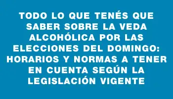 Todo lo que tenés que saber sobre la veda alcohólica por las elecciones del domingo: horarios y normas a tener en cuenta según la legislación vigente