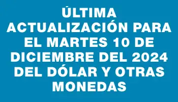 Última actualización para el Martes 10 de diciembre del 2024 del dólar y otras monedas