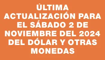 Última actualización para el Sábado 2 de noviembre del 2024 del dólar y otras monedas