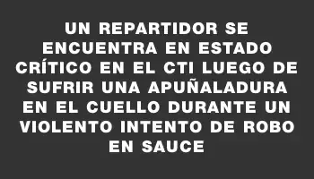 Un repartidor se encuentra en estado crítico en el Cti luego de sufrir una apuñaladura en el cuello durante un violento intento de robo en Sauce