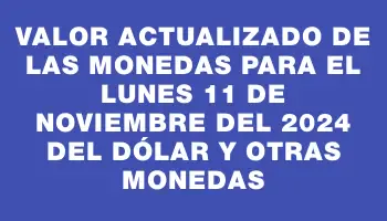 Valor actualizado de las monedas para el Lunes 11 de noviembre del 2024 del dólar y otras monedas