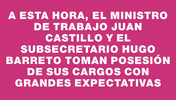 A esta hora, el ministro de Trabajo Juan Castillo y el subsecretario Hugo Barreto toman posesión de sus cargos con grandes expectativas