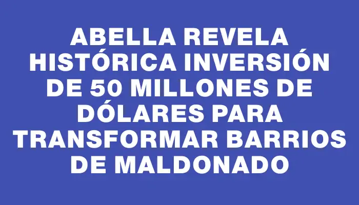 Abella revela histórica inversión de 50 millones de dólares para transformar barrios de Maldonado