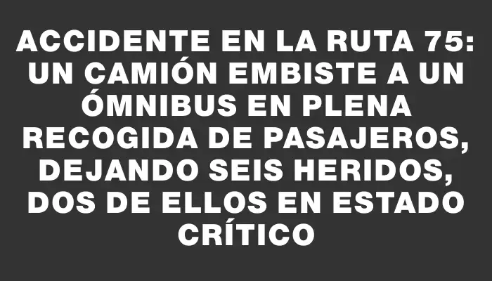 Accidente en la ruta 75: un camión embiste a un ómnibus en plena recogida de pasajeros, dejando seis heridos, dos de ellos en estado crítico