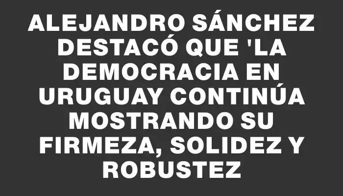 Alejandro Sánchez destacó que "la democracia en Uruguay continúa mostrando su firmeza, solidez y robustez