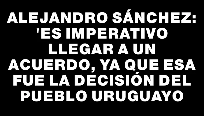 Alejandro Sánchez: "Es imperativo llegar a un acuerdo, ya que esa fue la decisión del pueblo uruguayo