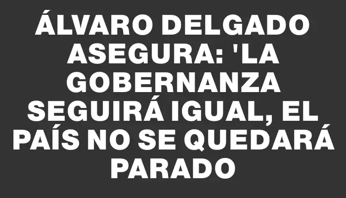 Álvaro Delgado asegura: "La gobernanza seguirá igual, el país no se quedará parado