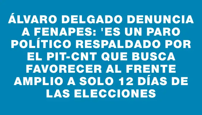 Álvaro Delgado denuncia a Fenapes: "Es un paro político respaldado por el Pit-cnt que busca favorecer al Frente Amplio a solo 12 días de las elecciones