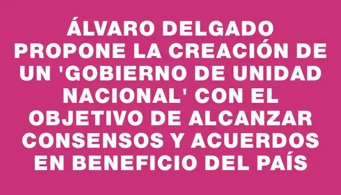 Álvaro Delgado propone la creación de un "Gobierno de unidad nacional" con el objetivo de alcanzar consensos y acuerdos en beneficio del país