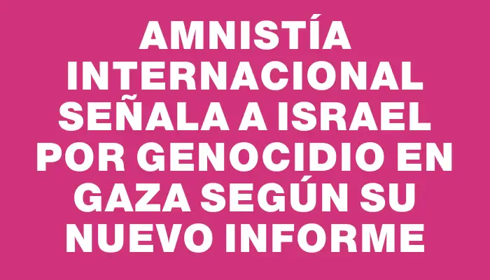 Amnistía Internacional Señala a Israel por Genocidio en Gaza según su Nuevo Informe