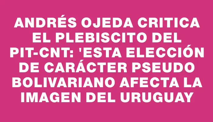 Andrés Ojeda critica el plebiscito del Pit-cnt: "Esta elección de carácter pseudo bolivariano afecta la imagen del Uruguay