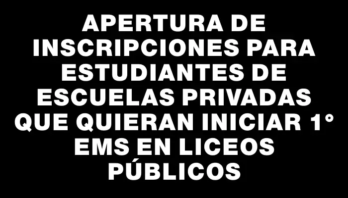 Apertura de inscripciones para estudiantes de escuelas privadas que quieran iniciar 1° Ems en liceos públicos