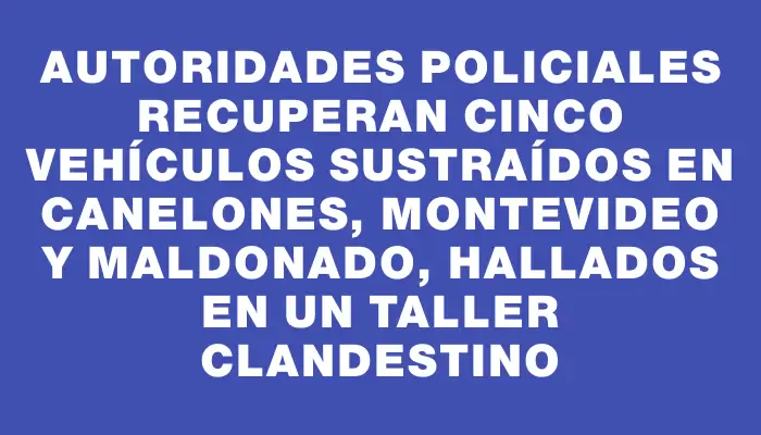 Autoridades policiales recuperan cinco vehículos sustraídos en Canelones, Montevideo y Maldonado, hallados en un taller clandestino