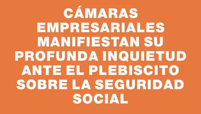 Cámaras empresariales manifiestan su profunda inquietud ante el plebiscito sobre la seguridad social