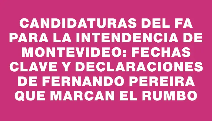 Candidaturas del Fa para la Intendencia de Montevideo: Fechas clave y declaraciones de Fernando Pereira que marcan el rumbo