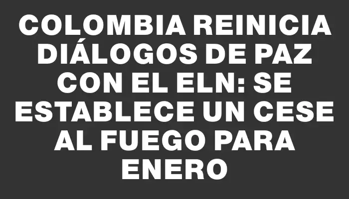 Colombia reinicia diálogos de paz con el Eln: se establece un cese al fuego para enero