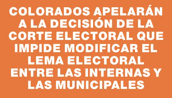 Colorados apelarán a la decisión de la Corte Electoral que impide modificar el lema electoral entre las internas y las municipales