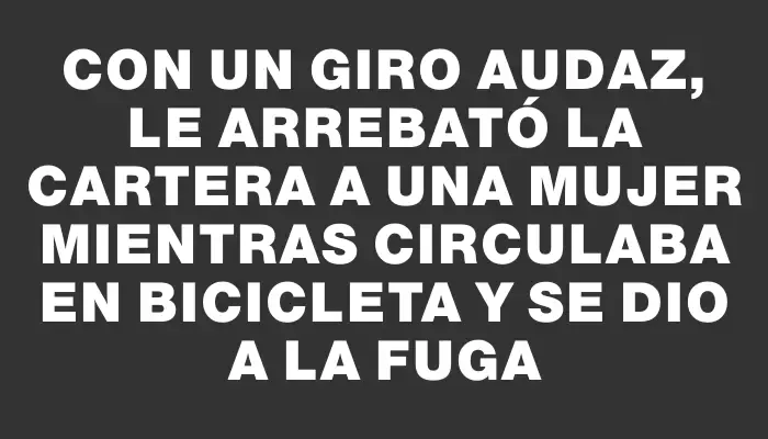 Con un giro audaz, le arrebató la cartera a una mujer mientras circulaba en bicicleta y se dio a la fuga