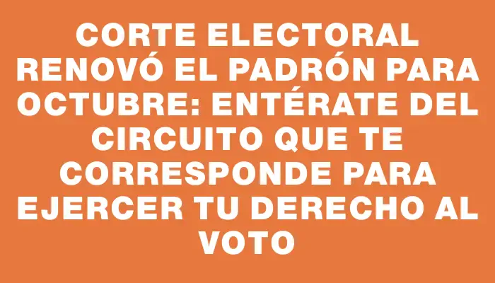 Corte Electoral renovó el padrón para octubre: entérate del circuito que te corresponde para ejercer tu derecho al voto