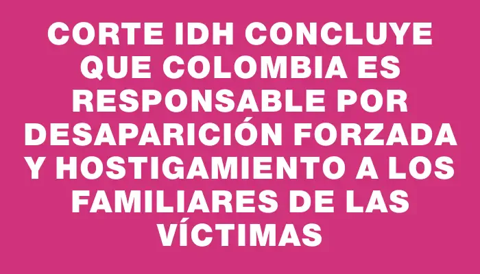 Corte Idh Concluye que Colombia es Responsable por Desaparición Forzada y Hostigamiento a los Familiares de las Víctimas