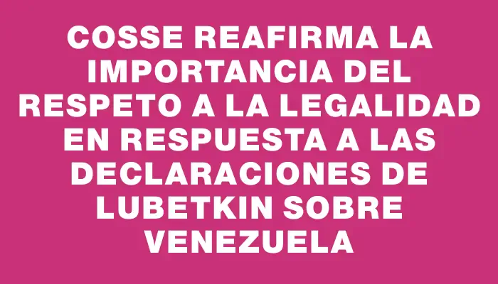 Cosse reafirma la importancia del respeto a la legalidad en respuesta a las declaraciones de Lubetkin sobre Venezuela