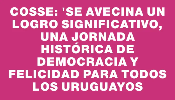 Cosse: "Se avecina un logro significativo, una jornada histórica de democracia y felicidad para todos los uruguayos