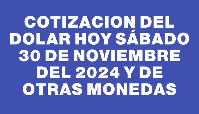 Cotizacion del dolar hoy Sábado 30 de noviembre del 2024 y de otras monedas