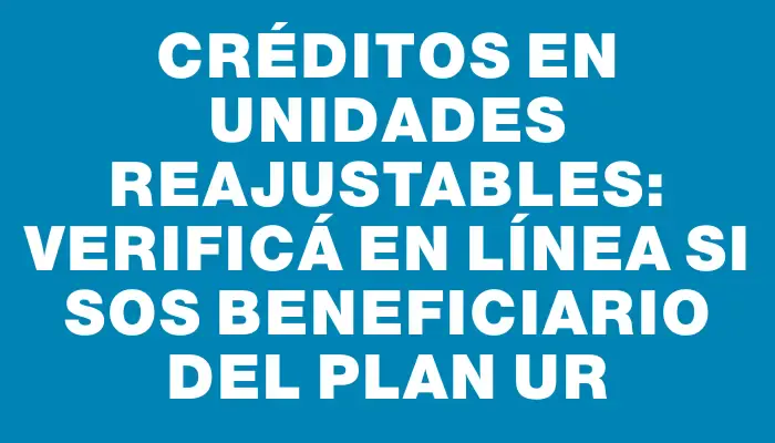 Créditos en unidades reajustables: Verificá en línea si sos beneficiario del Plan Ur