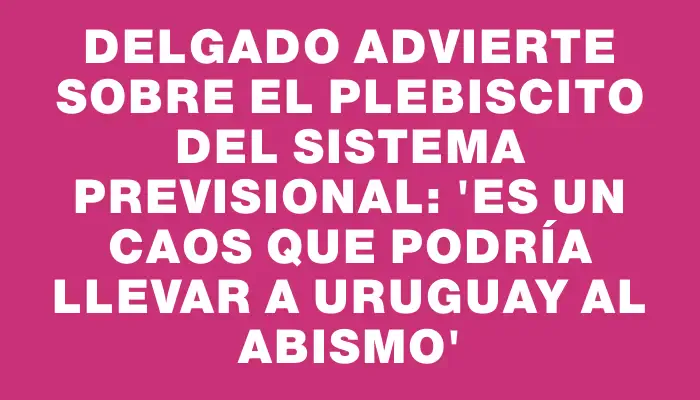 Delgado advierte sobre el plebiscito del sistema previsional: 'Es un caos que podría llevar a Uruguay al abismo'