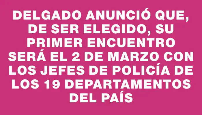 Delgado anunció que, de ser elegido, su primer encuentro será el 2 de marzo con los jefes de Policía de los 19 departamentos del país