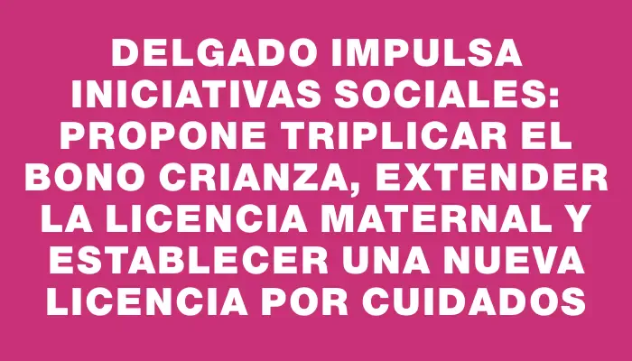 Delgado impulsa iniciativas sociales: propone triplicar el bono crianza, extender la licencia maternal y establecer una nueva licencia por cuidados