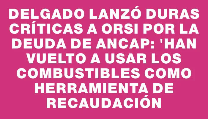 Delgado lanzó duras críticas a Orsi por la deuda de Ancap: "Han vuelto a usar los combustibles como herramienta de recaudación